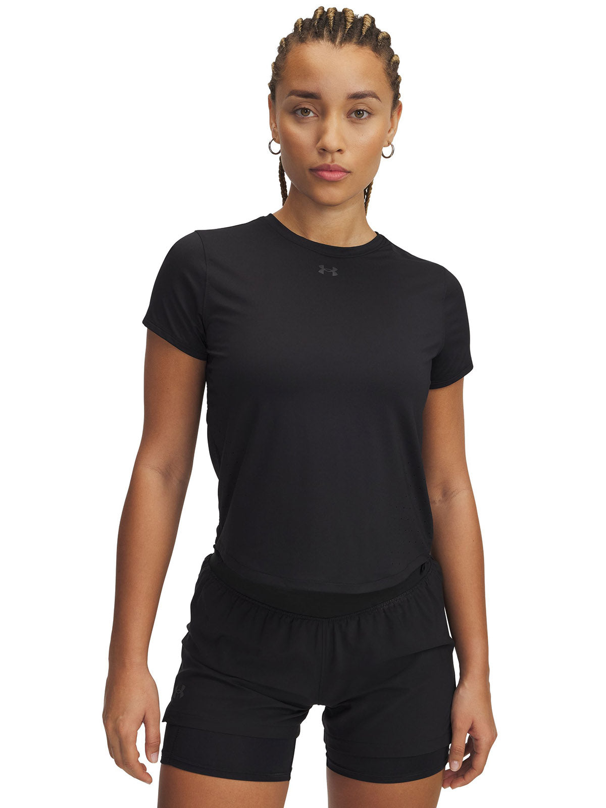 Polera manga corta UA Launch Elite negro para mujer