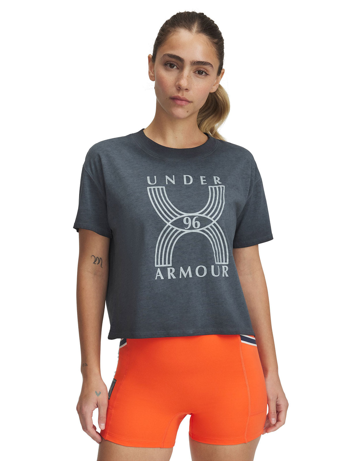 Polera manga corta UA Run 96 negro para mujer