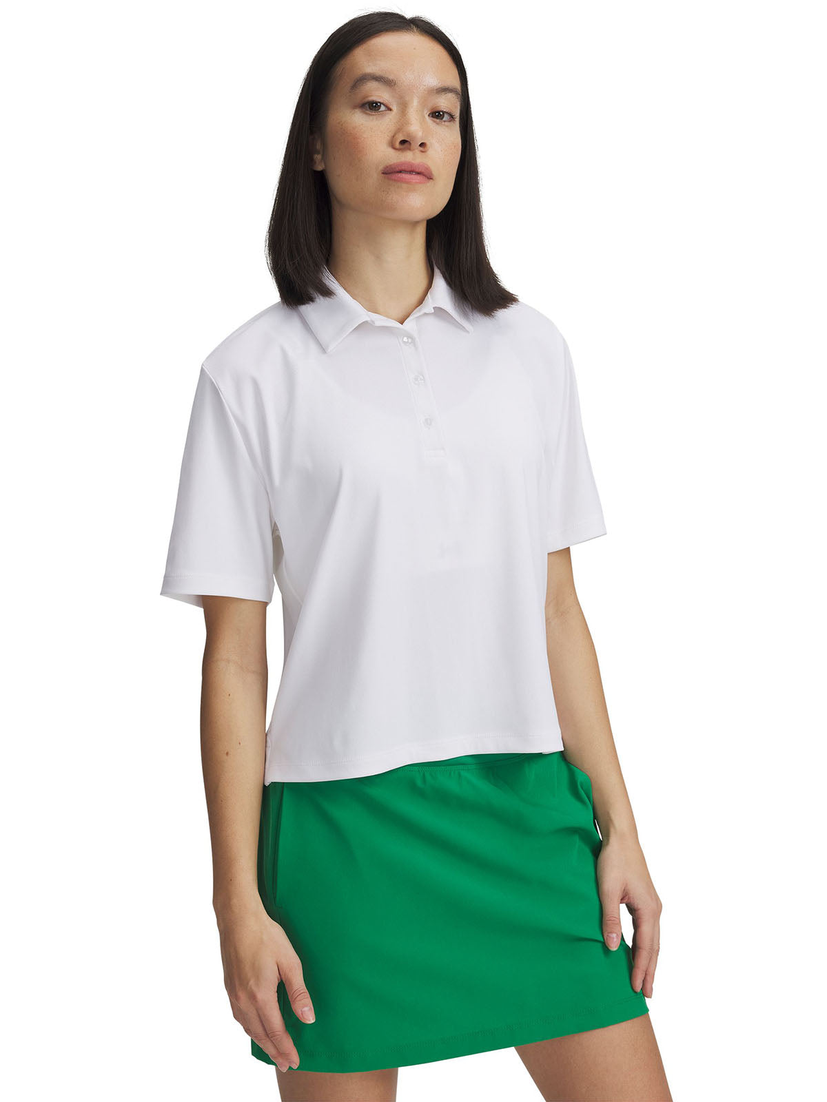 Polo manga corta Under Armour drive boxy crop blanco para mujer