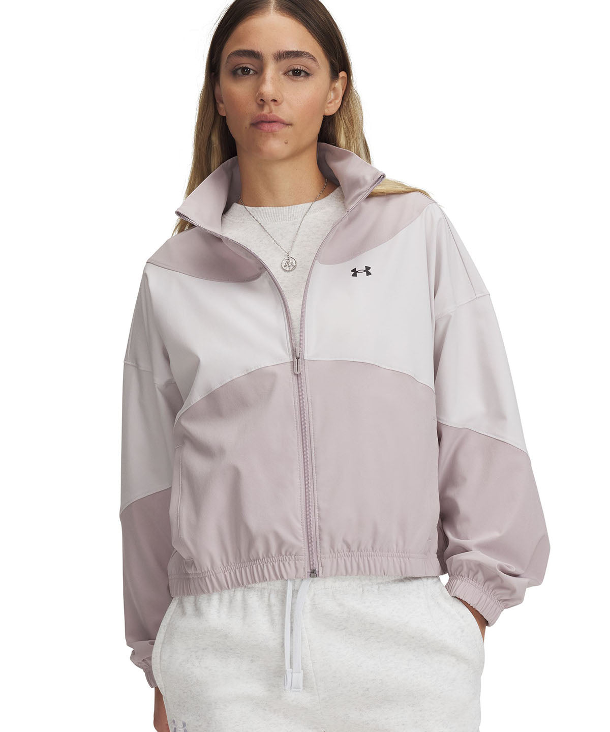 Chaqueta UA Rival Woven gris para mujer