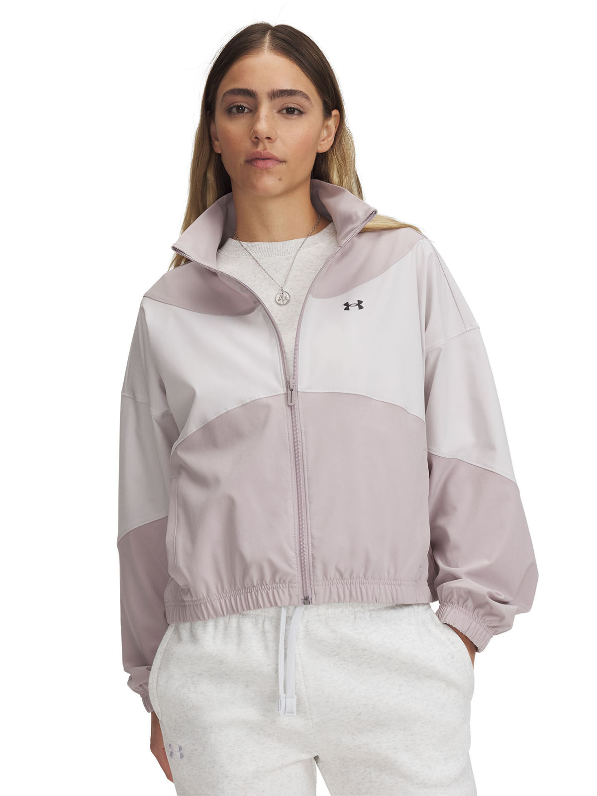 Chaqueta UA Rival Woven gris para mujer