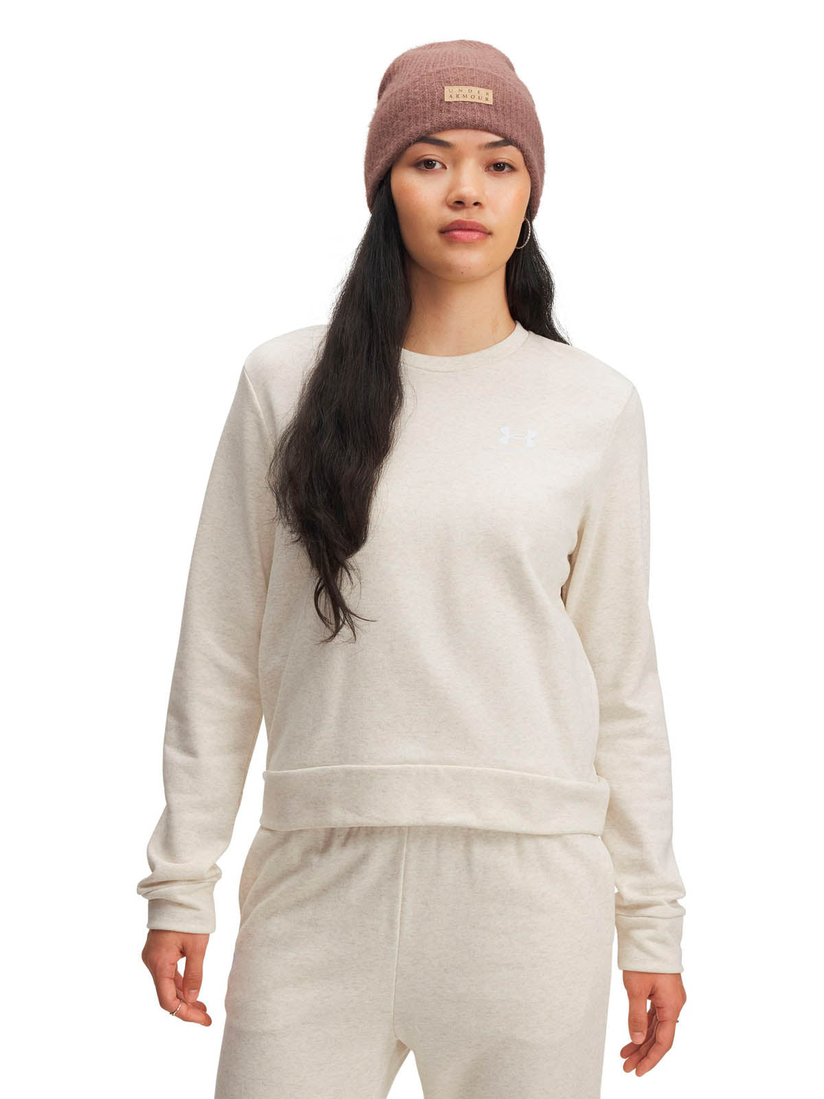 Poleron Lifestyle para mujer Rival Terry Crew café Under Armour