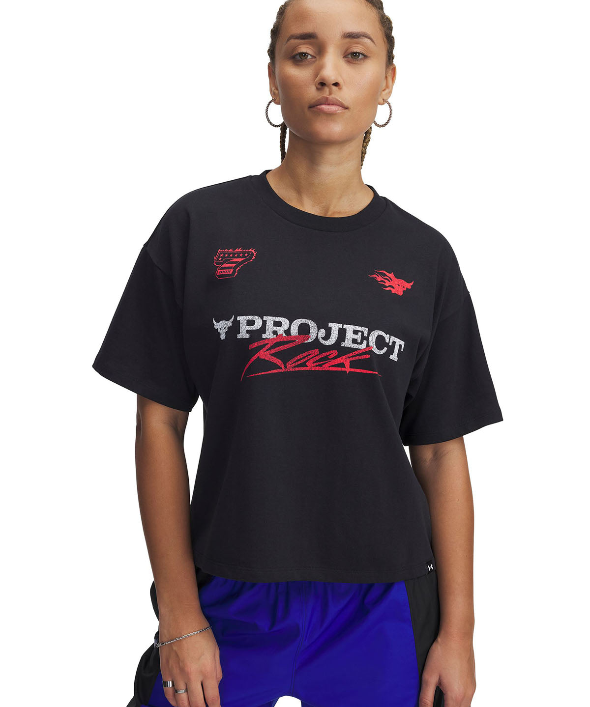 Polera manga corta UA Project Rock Crop negro para mujer