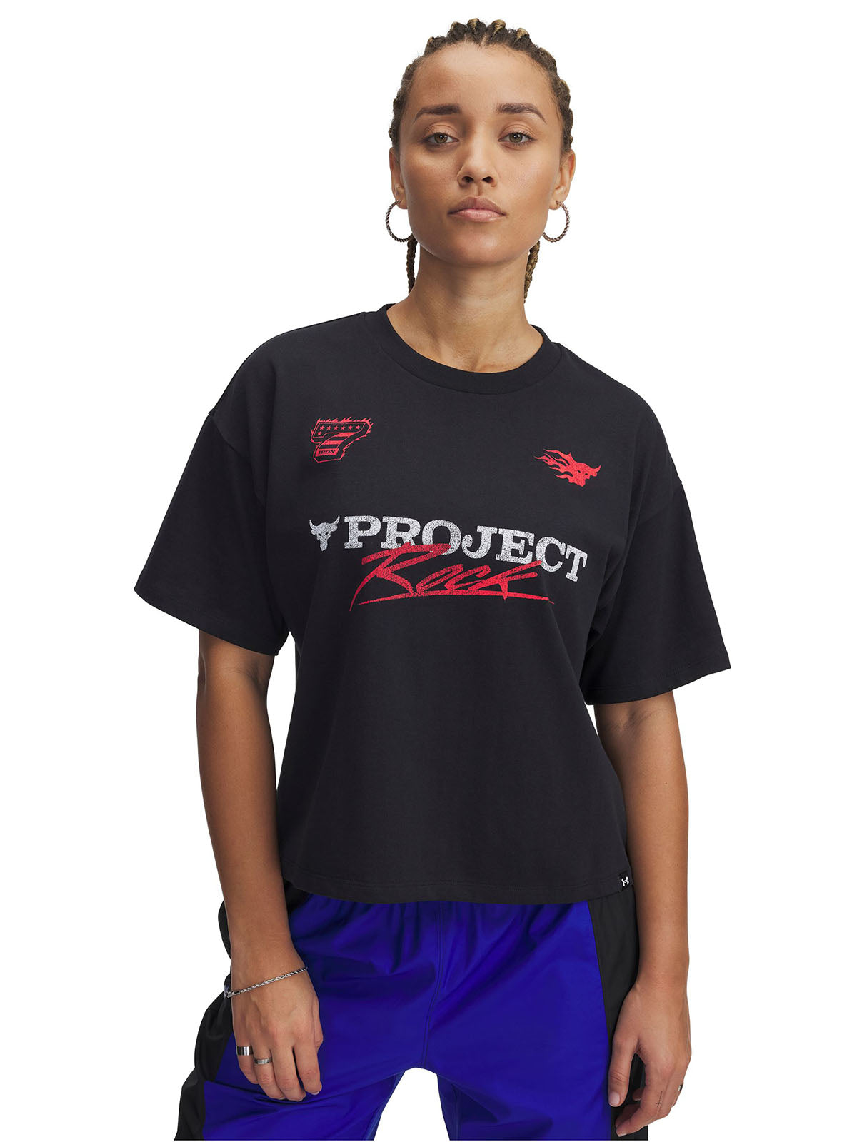 Polera manga corta UA Project Rock Crop negro para mujer