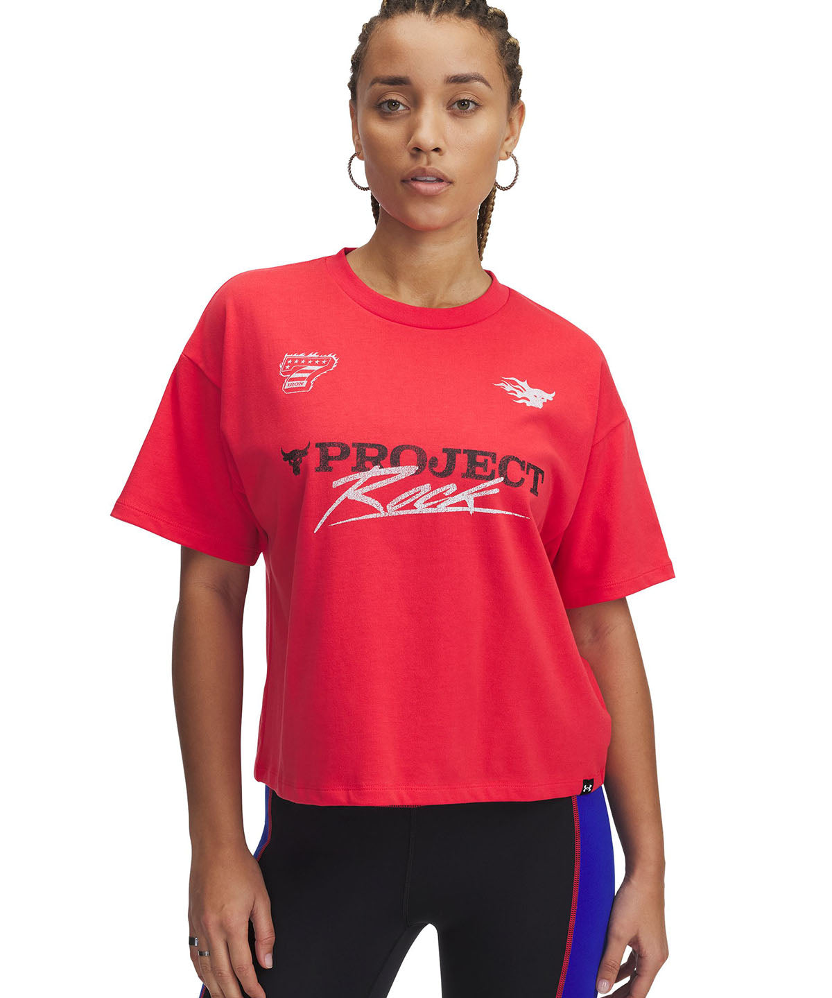 Polera manga corta UA Project Rock Crop rojo para mujer