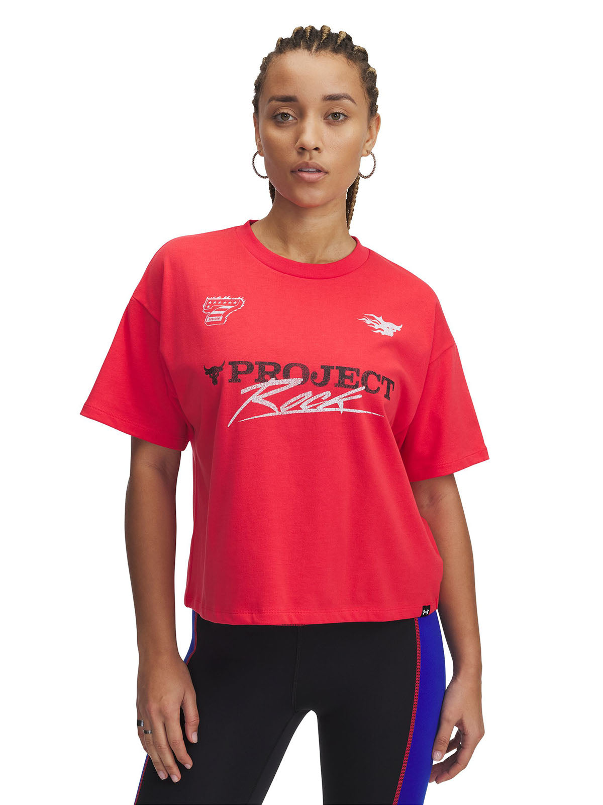 Polera manga corta UA Project Rock Crop rojo para mujer