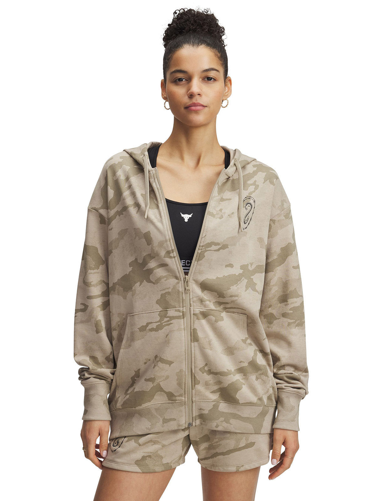 Polerón Project Rock terry con cierre café para mujer Under Armour