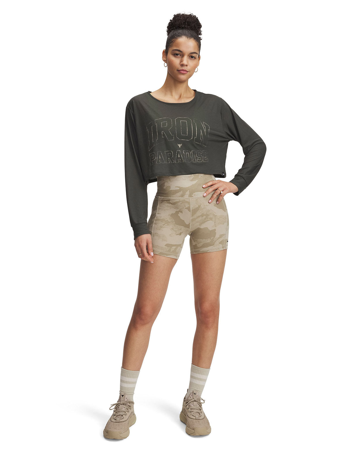 Polera manga larga Project Rock verde para mujer Under Armour