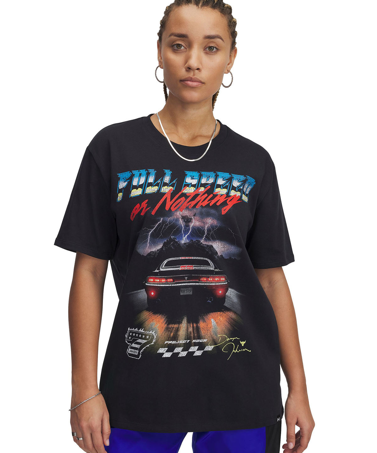 Polera manga corta UA Project Rock negro para mujer