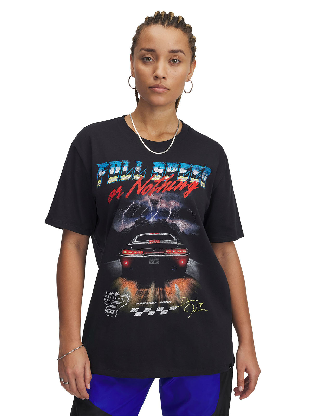 Polera manga corta UA Project Rock negro para mujer