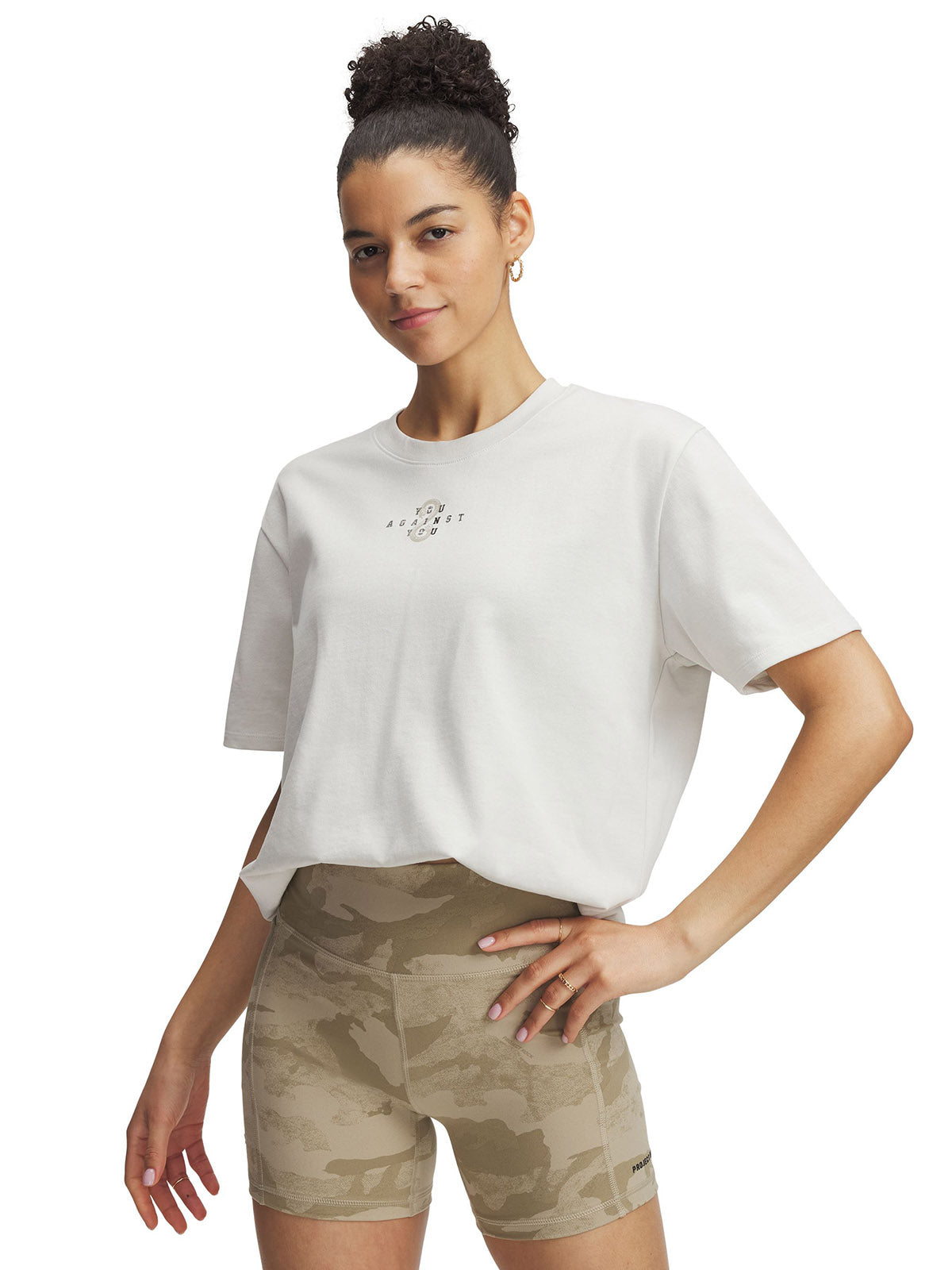 Polera manga corta Project Rock campus blanco para mujer Under Armour