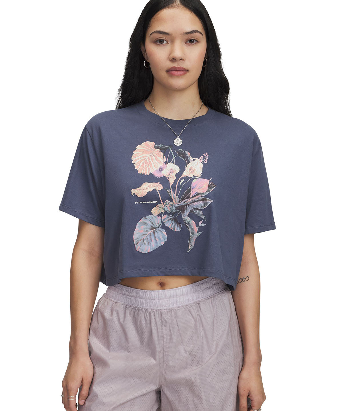 Polera manga corta mujer Under Armour floral gris para mujer