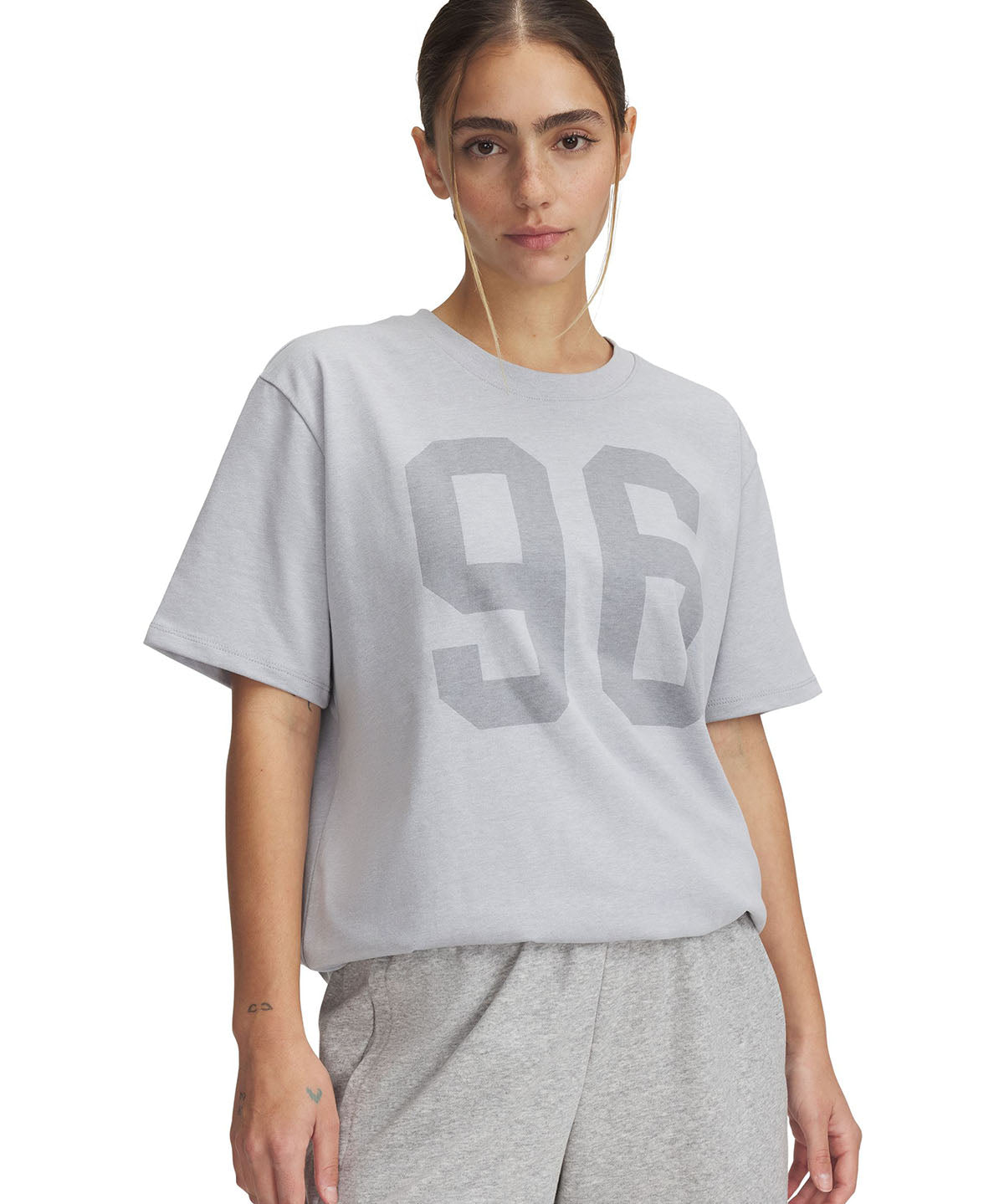 Polera manga corta UA Oversized 96 gris para mujer