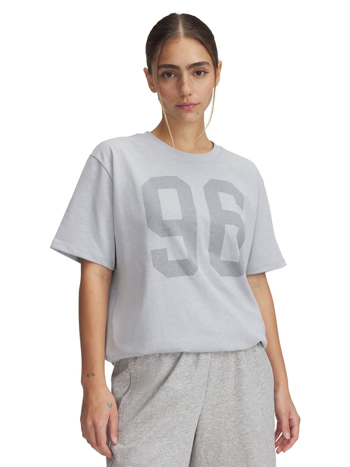 Polera manga corta UA Oversized 96 gris para mujer