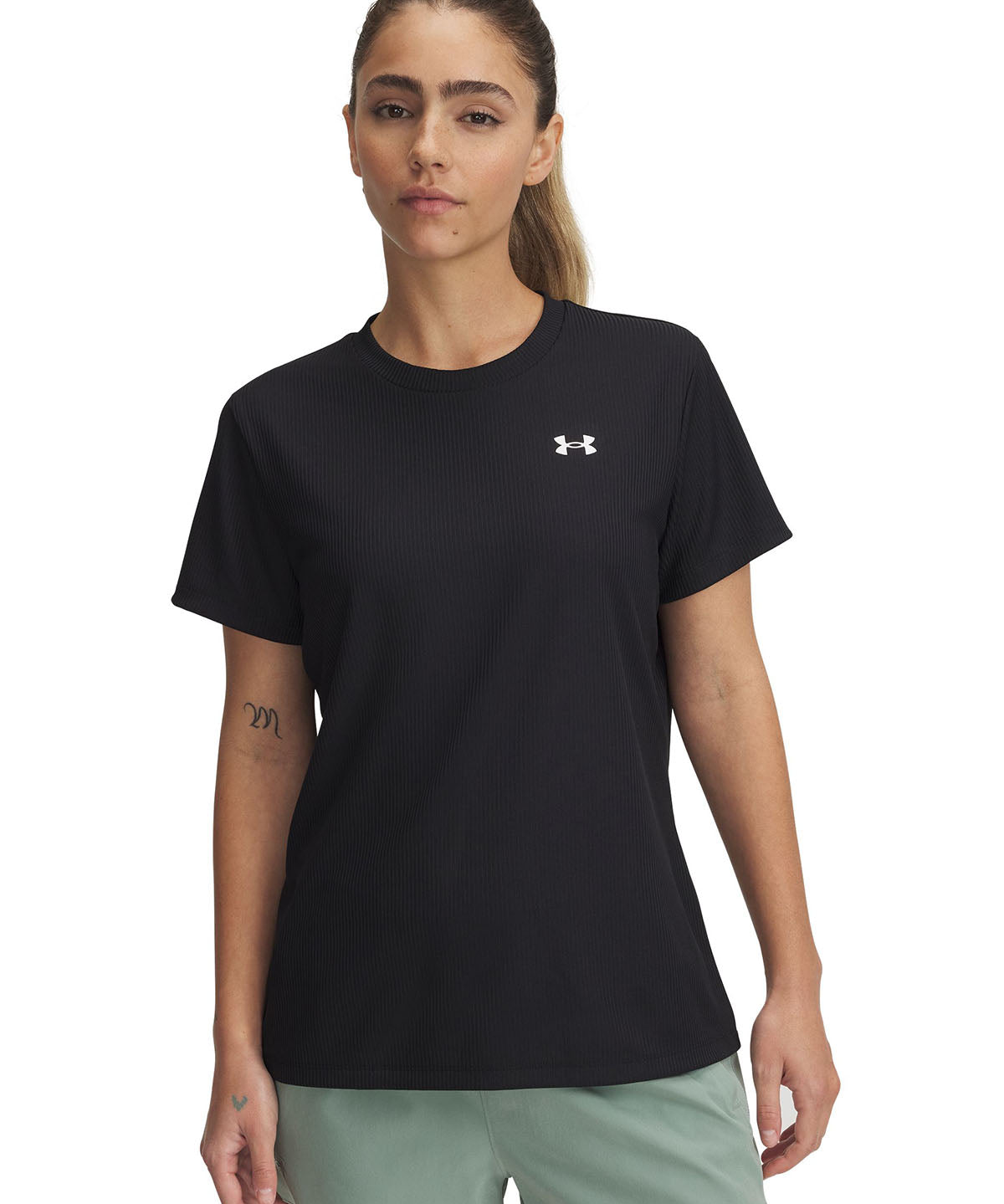 Polera manga corta Under Armour tech rib negro para mujer