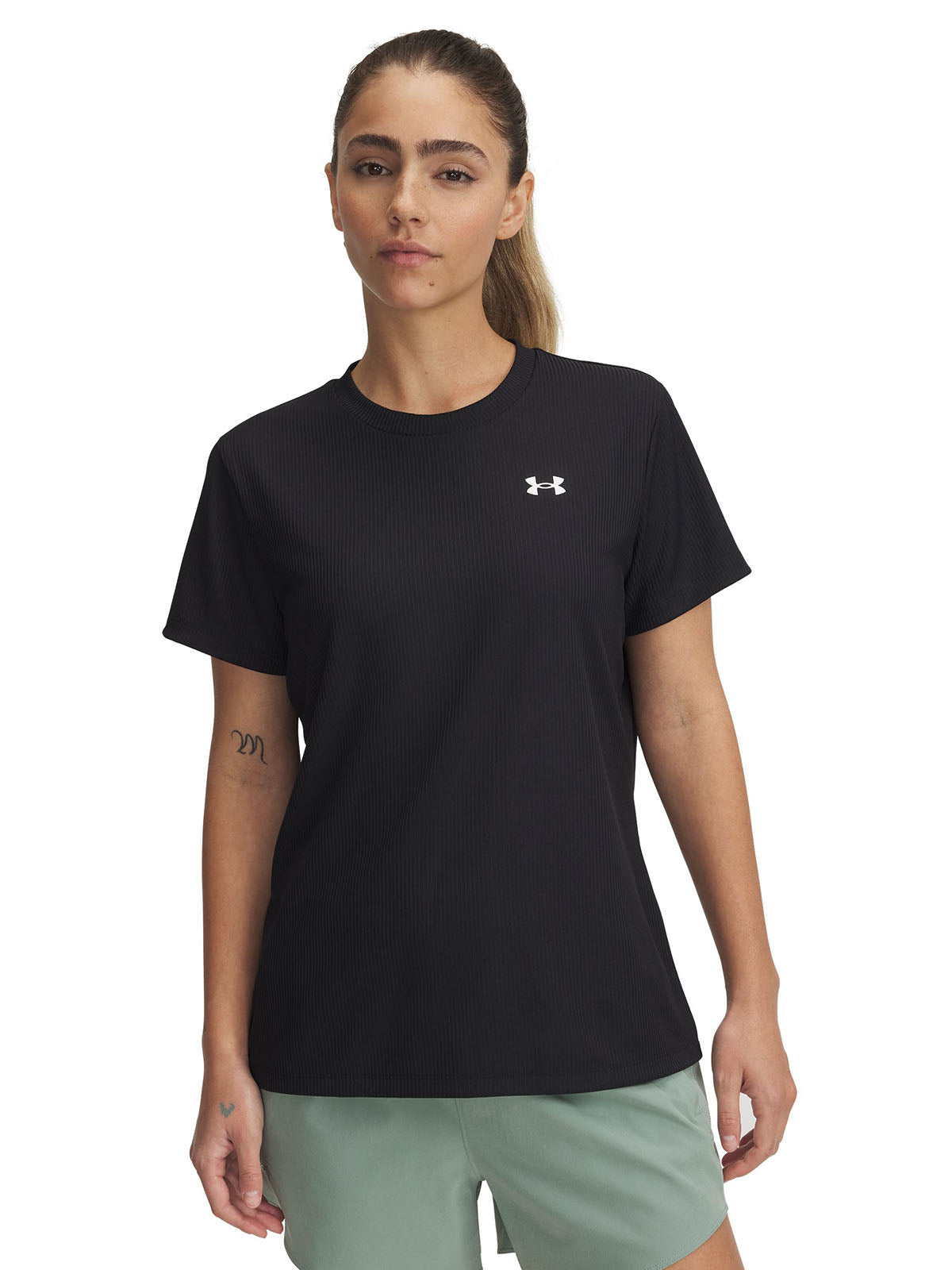 Polera manga corta Under Armour tech rib negro para mujer
