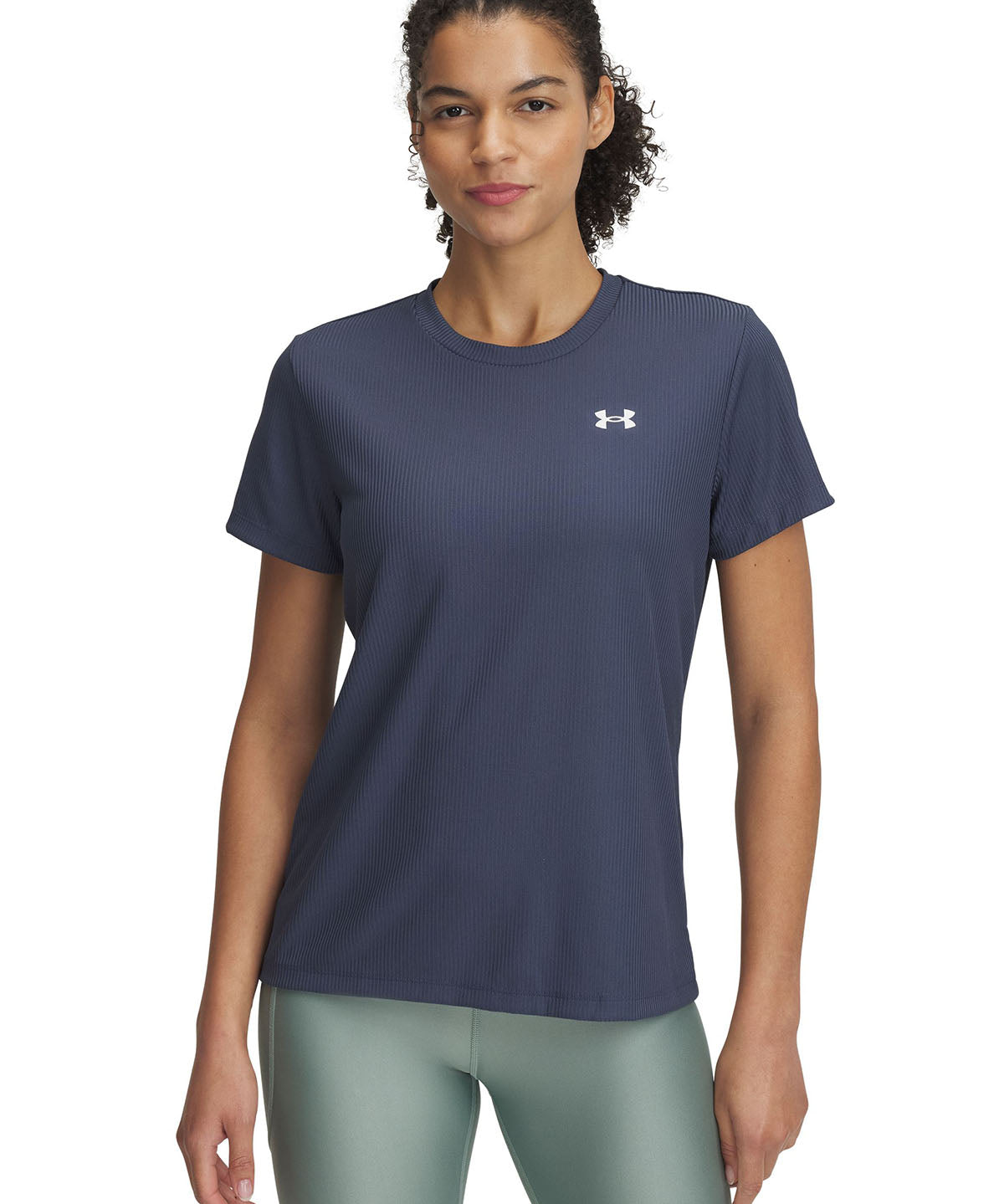 Polera manga corta Under Armour tech rib gris para mujer