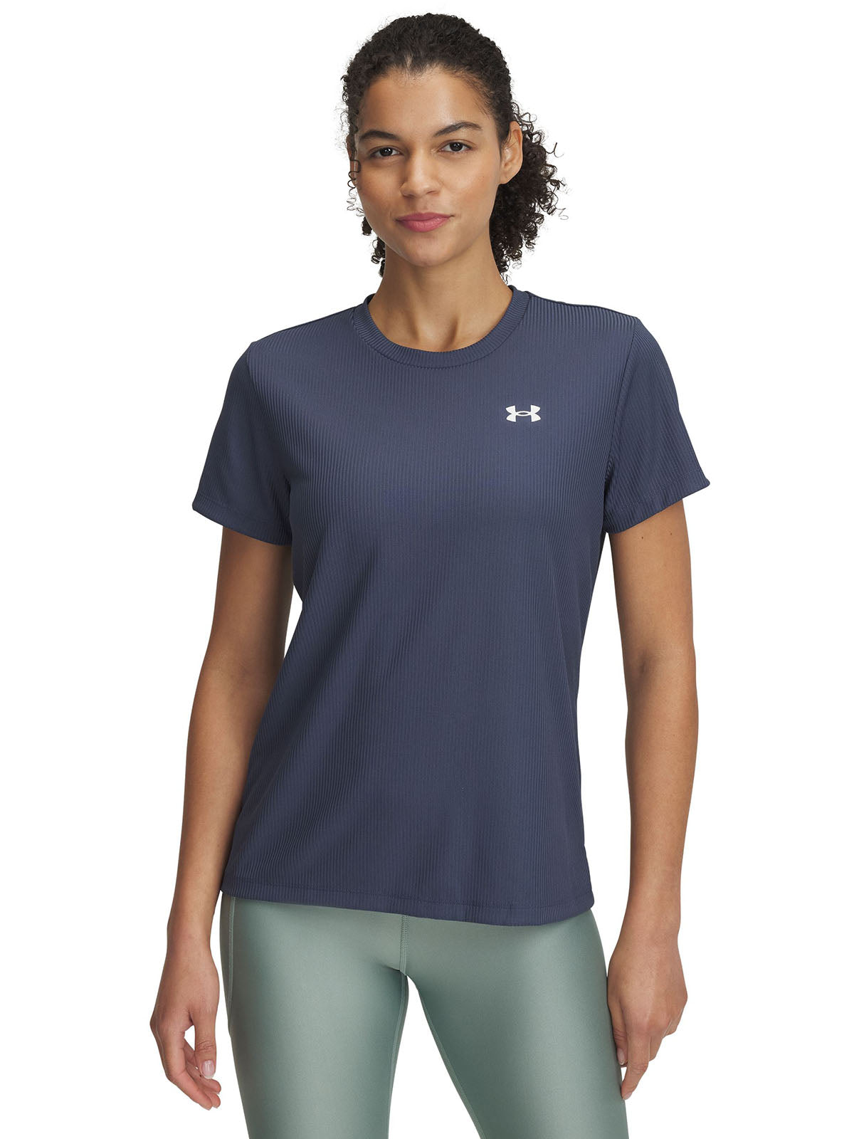 Polera manga corta Under Armour tech rib gris para mujer