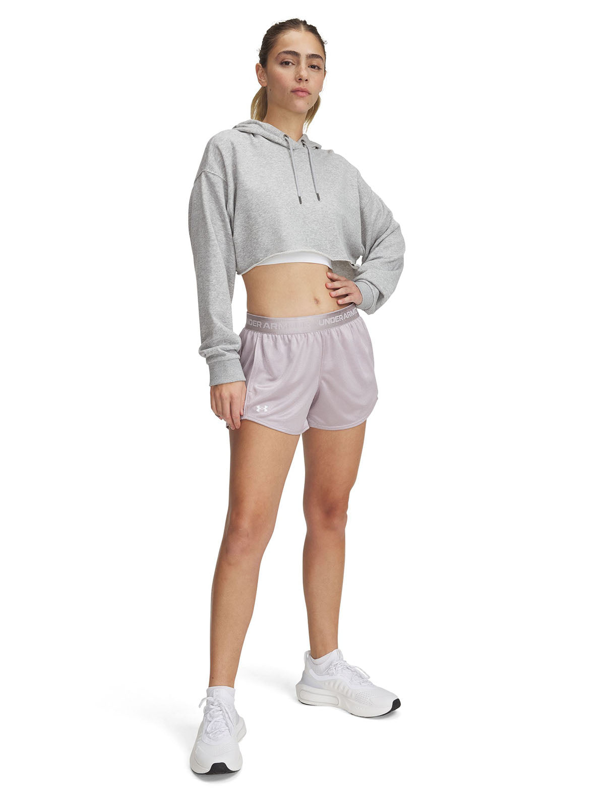 Shorts UA Tech Play Up Shine gris para mujer