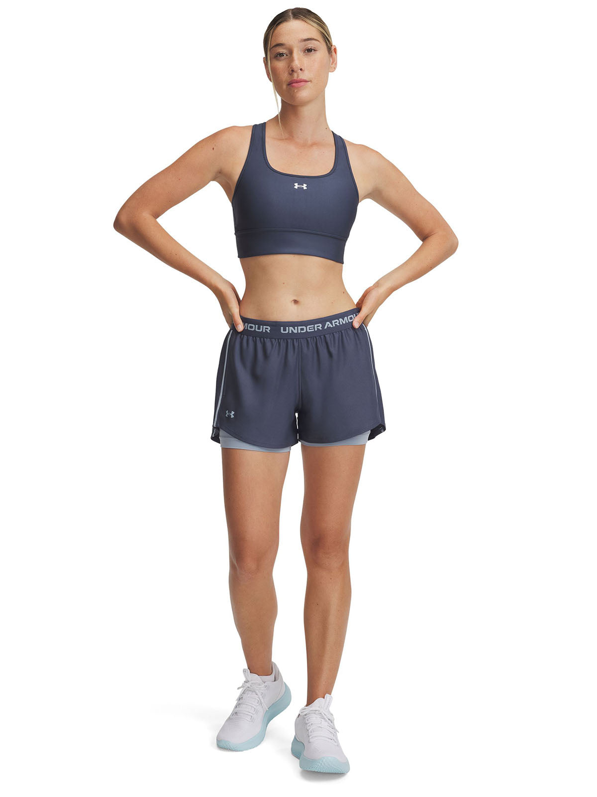 Shorts UA Tech Play Up 2-in-1 gris para mujer