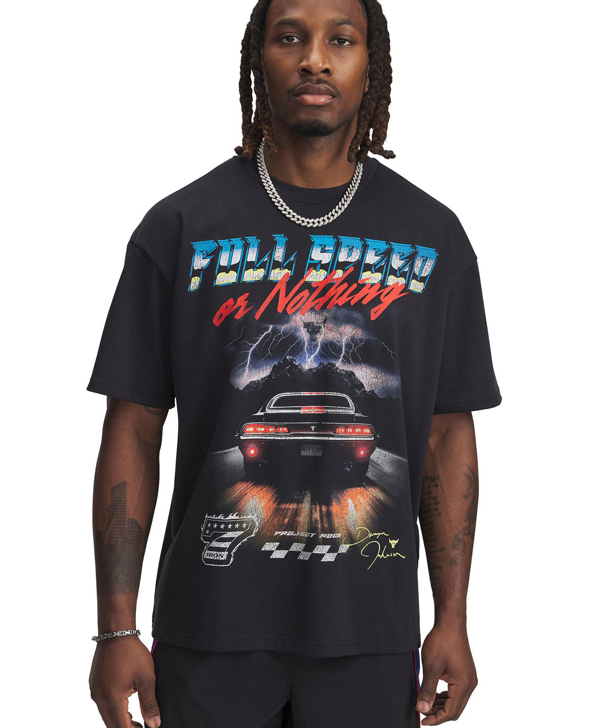 Polera manga corta UA Project Rock negro para hombre