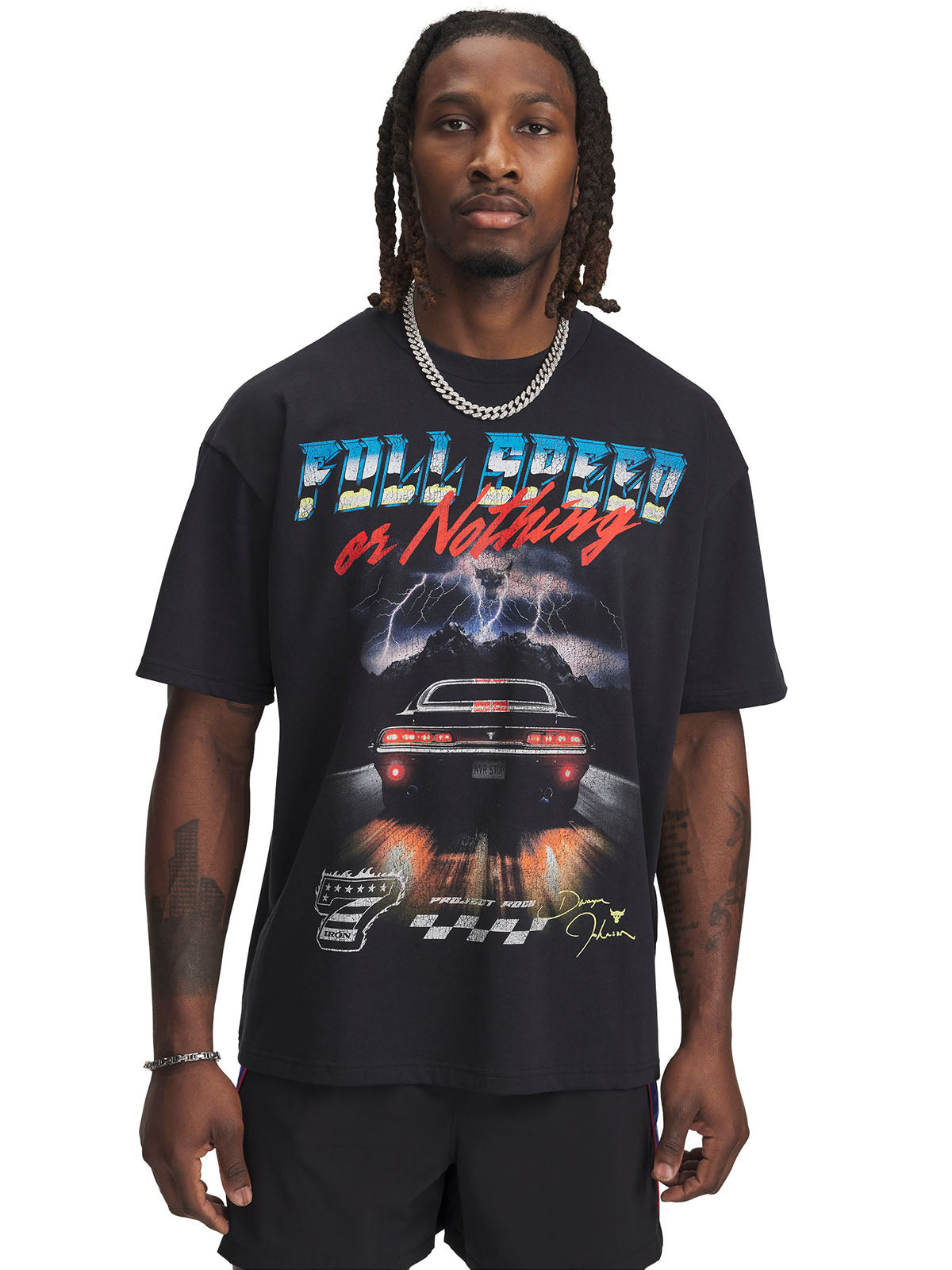 Polera manga corta UA Project Rock negro para hombre