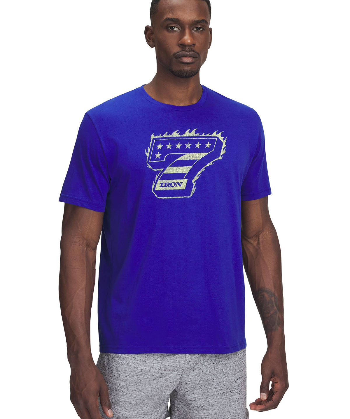 Polera manga corta Project Rock iron 7 azul para hombre Under Armour