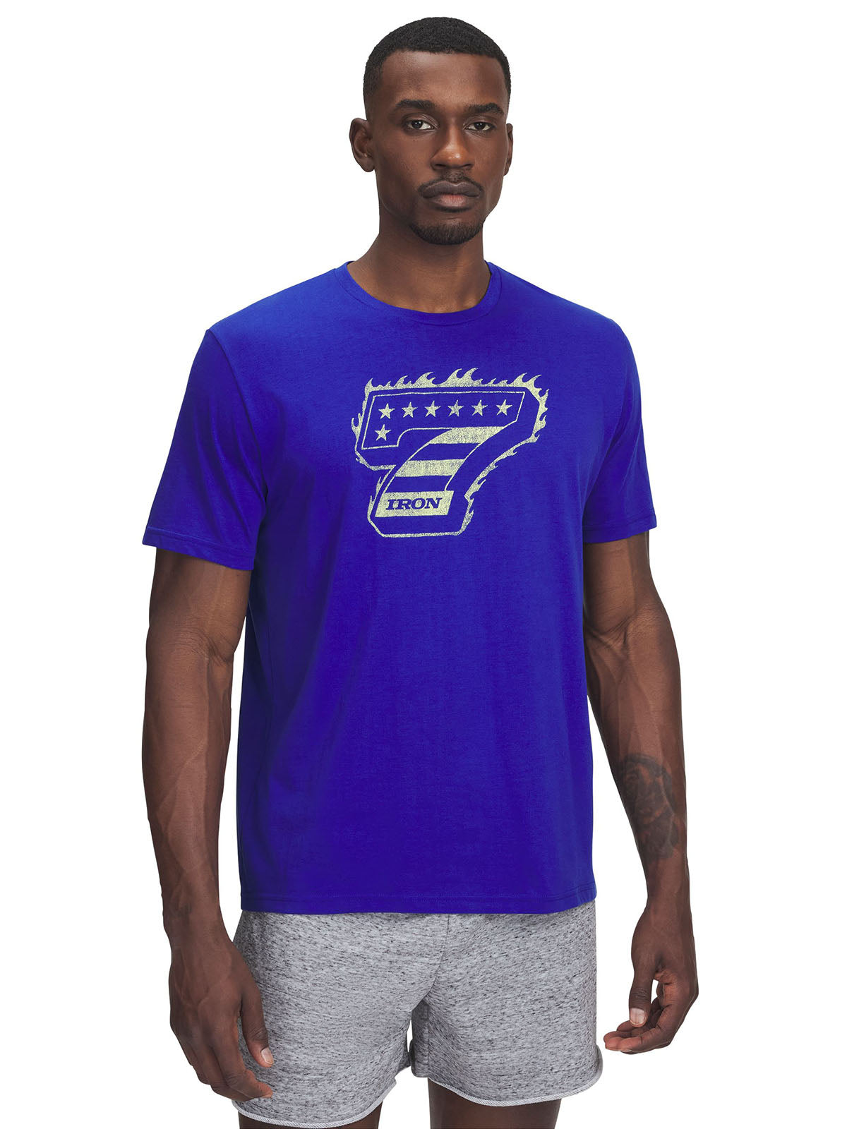 Polera manga corta Project Rock iron 7 azul para hombre Under Armour
