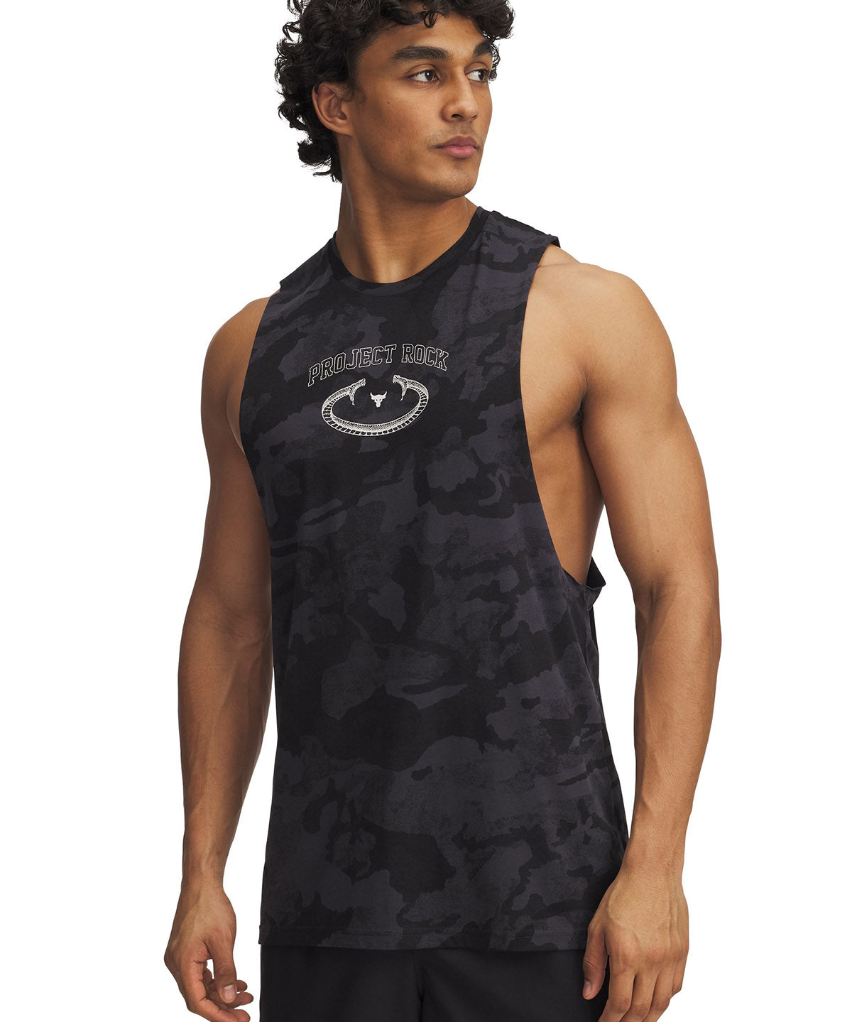 Polera sin mangas Project Rock camo gris para hombre Under Armour
