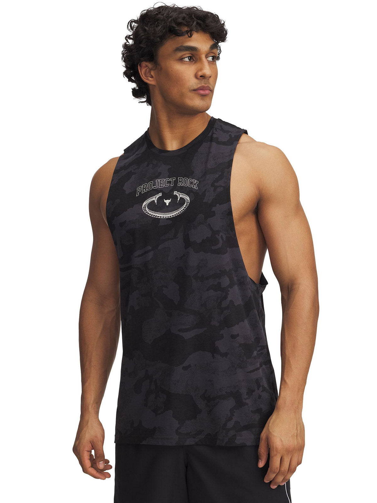 Polera sin mangas Project Rock camo gris para hombre Under Armour