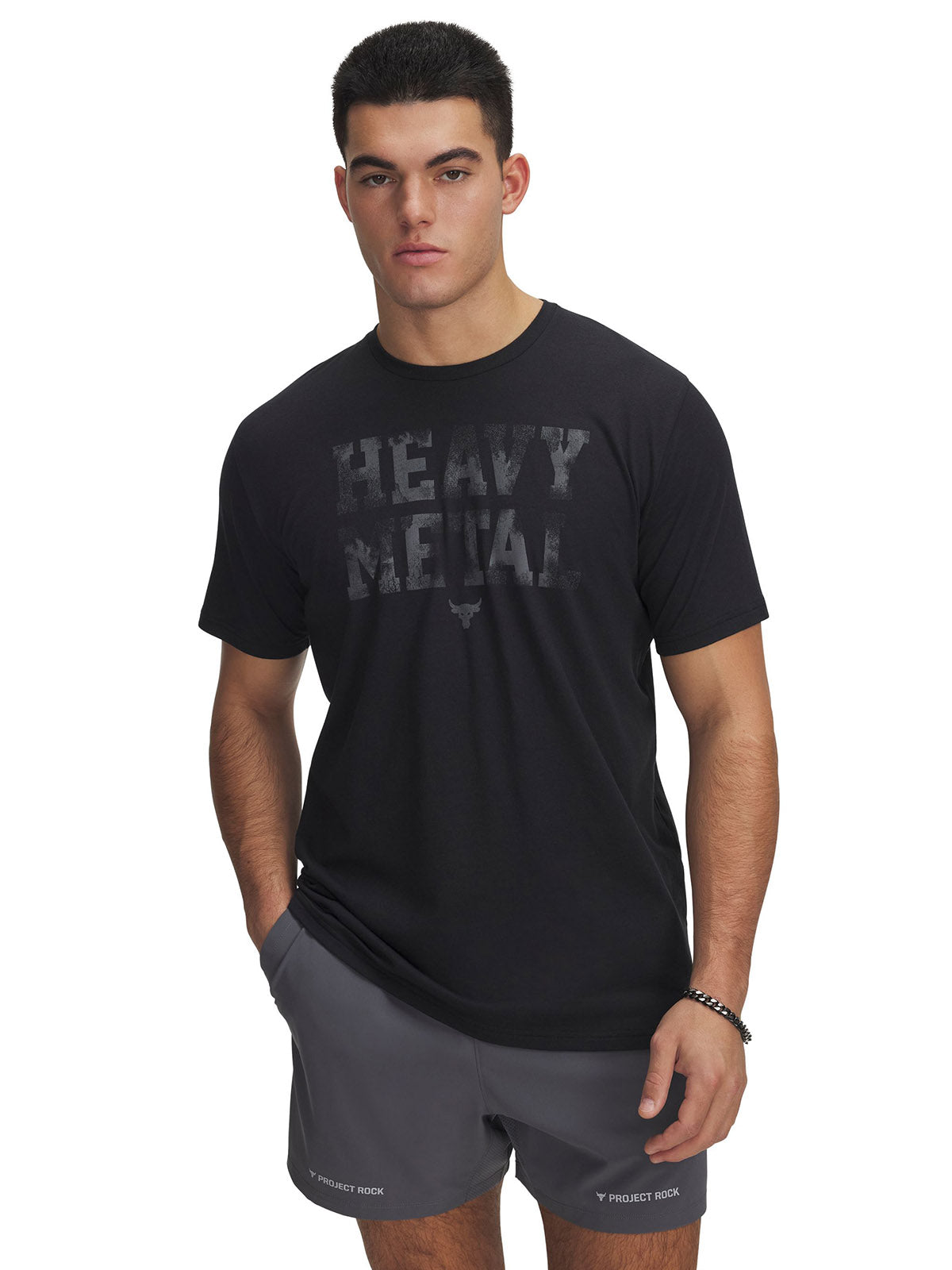 Polera manga corta Project Rock negro para hombre Under Armour