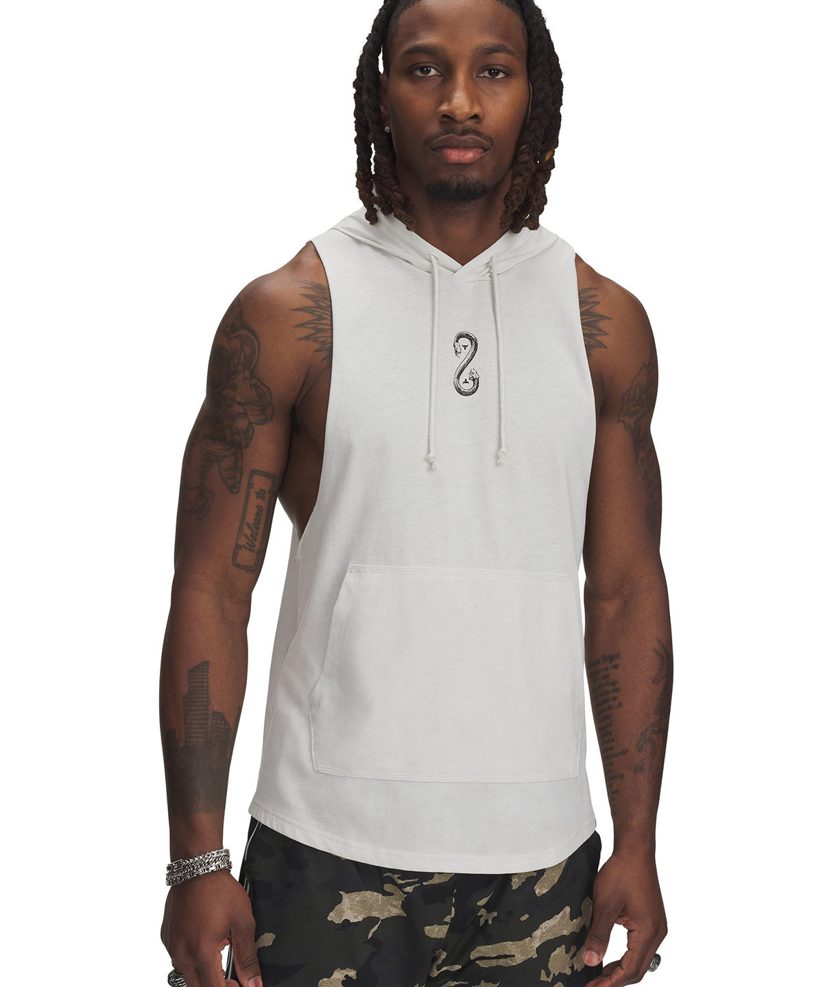 Polera sin mangas Project Rock snake blanco para hombre Under Armour