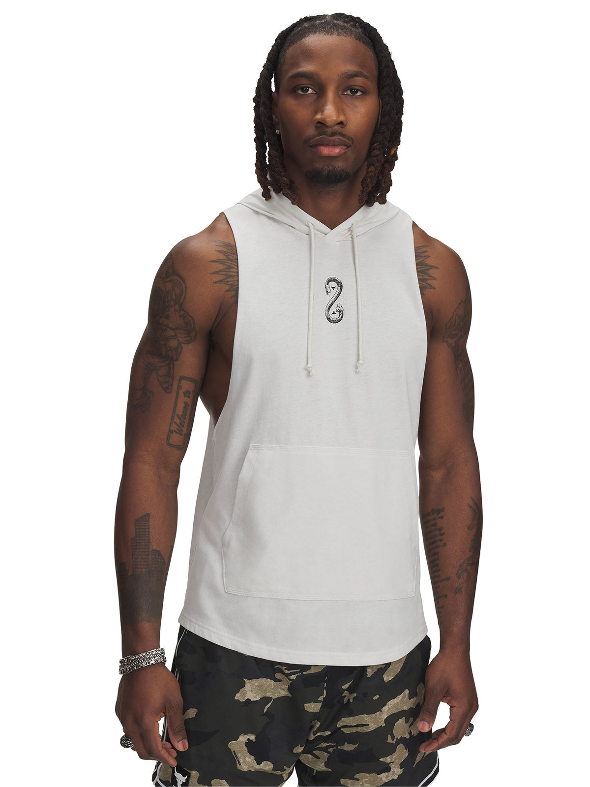 Polera sin mangas Project Rock snake blanco para hombre Under Armour