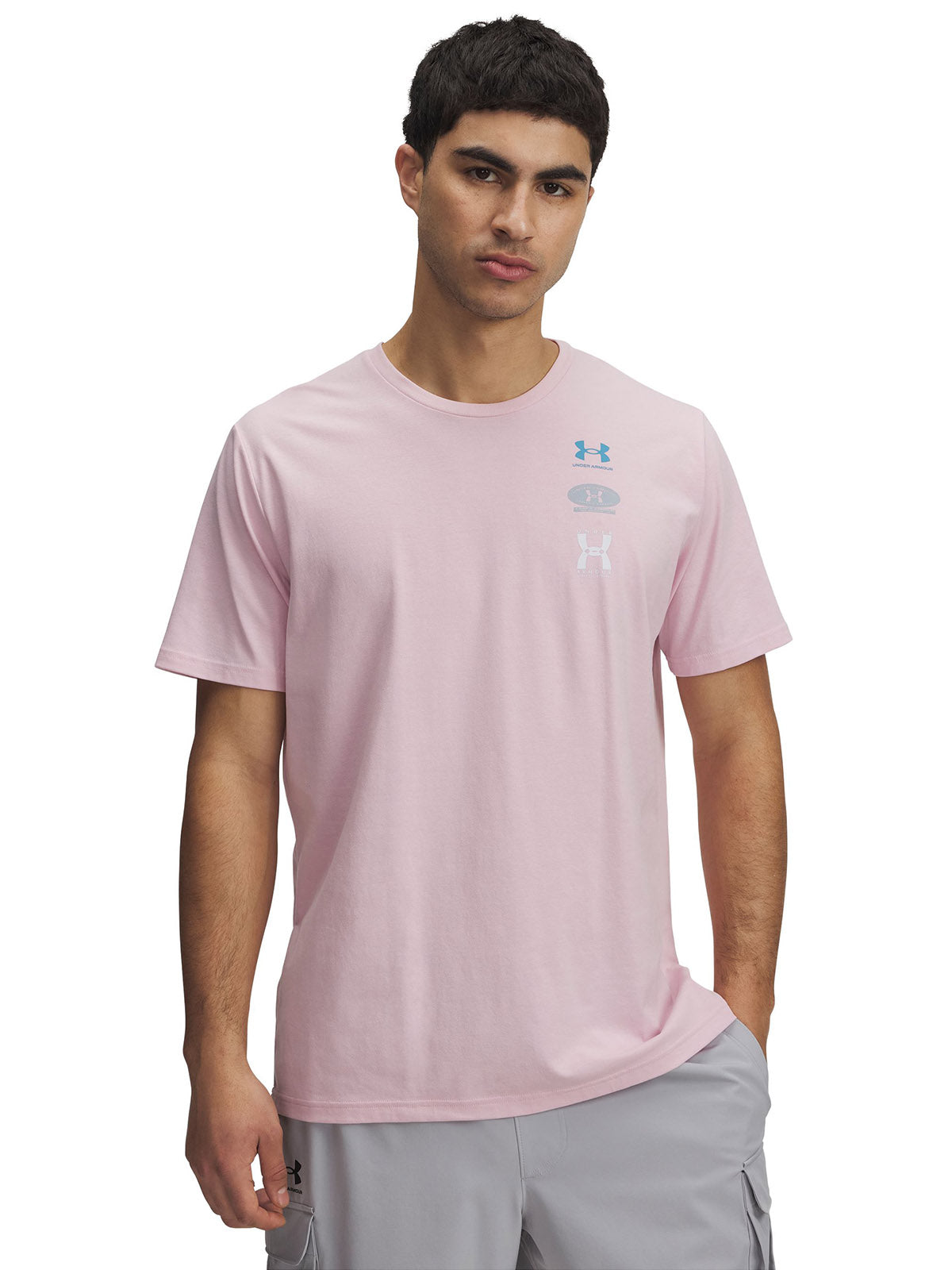 Polera manga corta Under Armour evol logo rosado para hombre