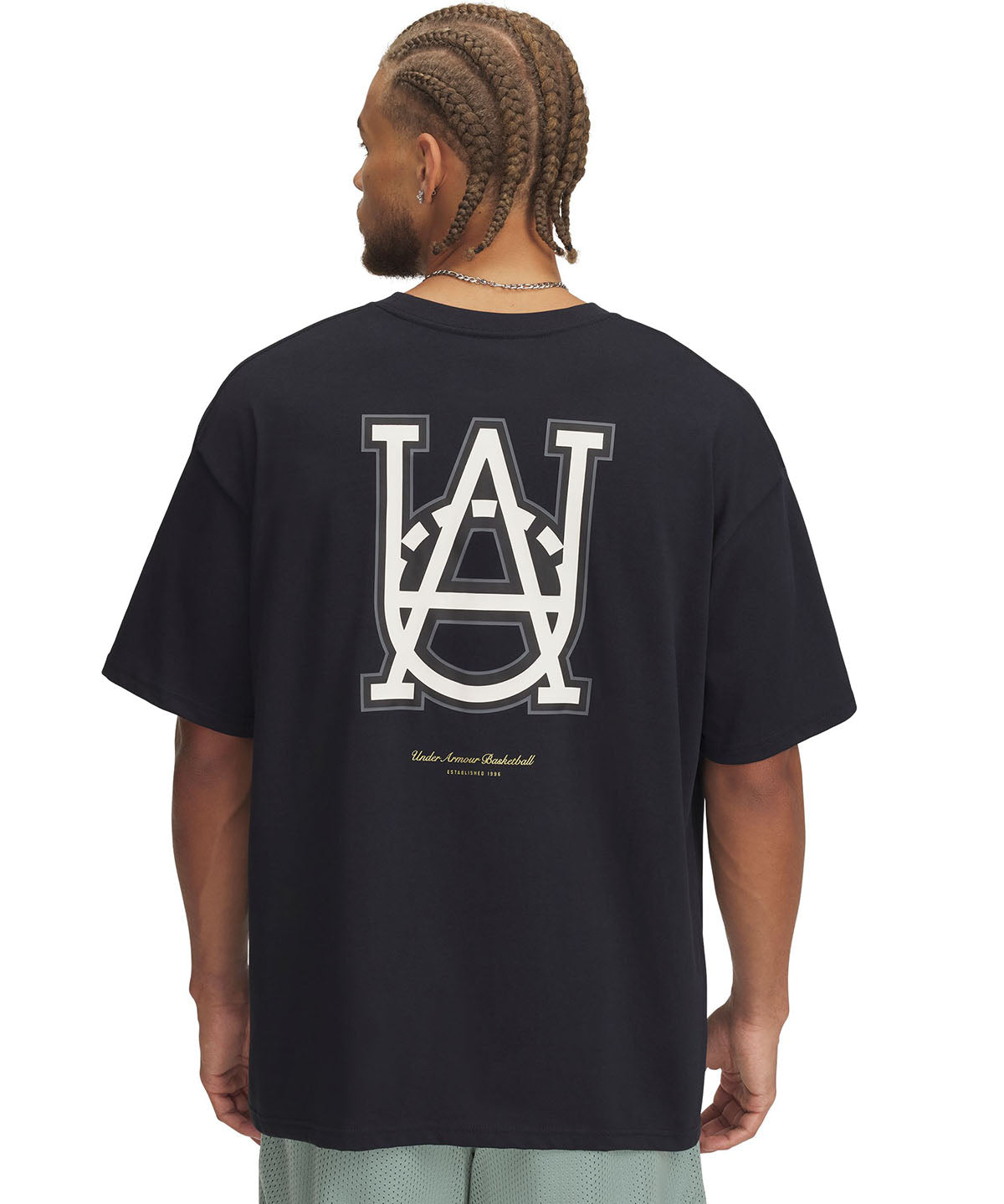 Polera manga corta Under Armour hoops courtside negro para hombre