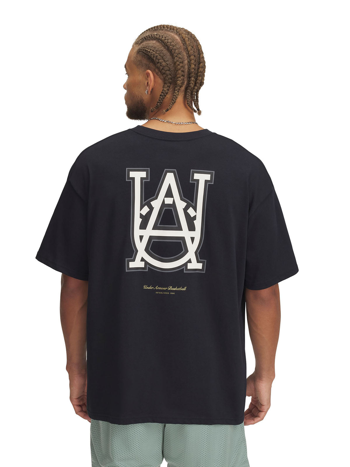 Polera manga corta Under Armour hoops courtside negro para hombre