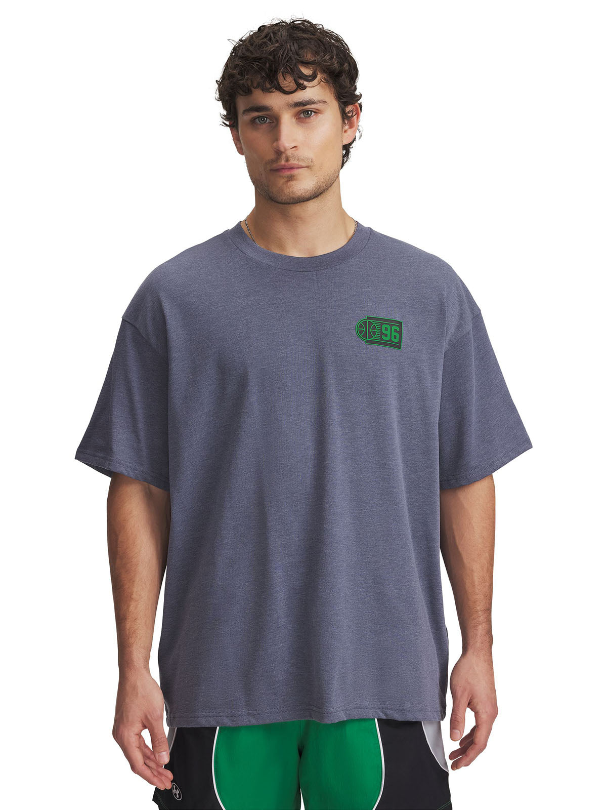 Polera manga corta Under Armour hoops courtside gris para hombre