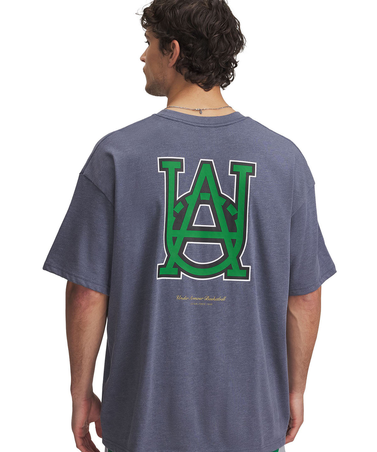 Polera manga corta Under Armour hoops courtside gris para hombre