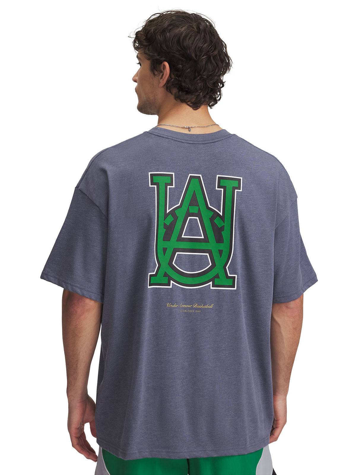 Polera manga corta Under Armour hoops courtside gris para hombre