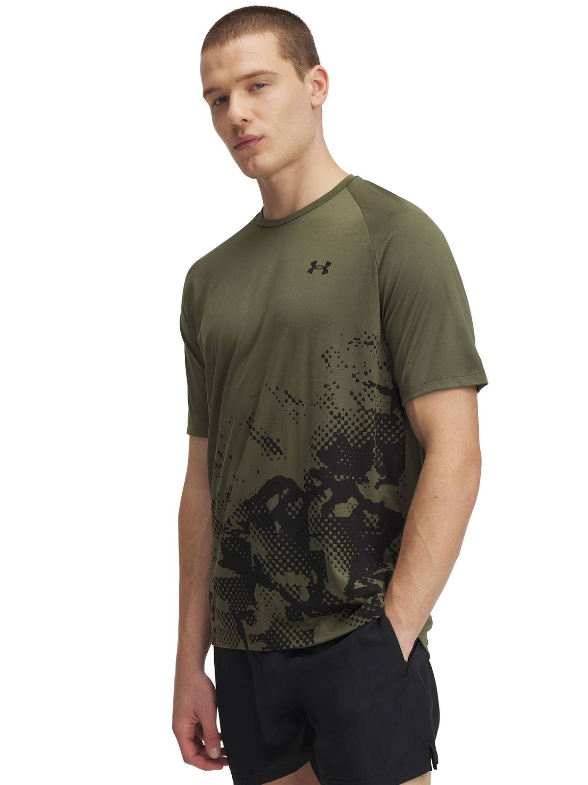 Polera manga corta Under Armour tech fade verde para hombre
