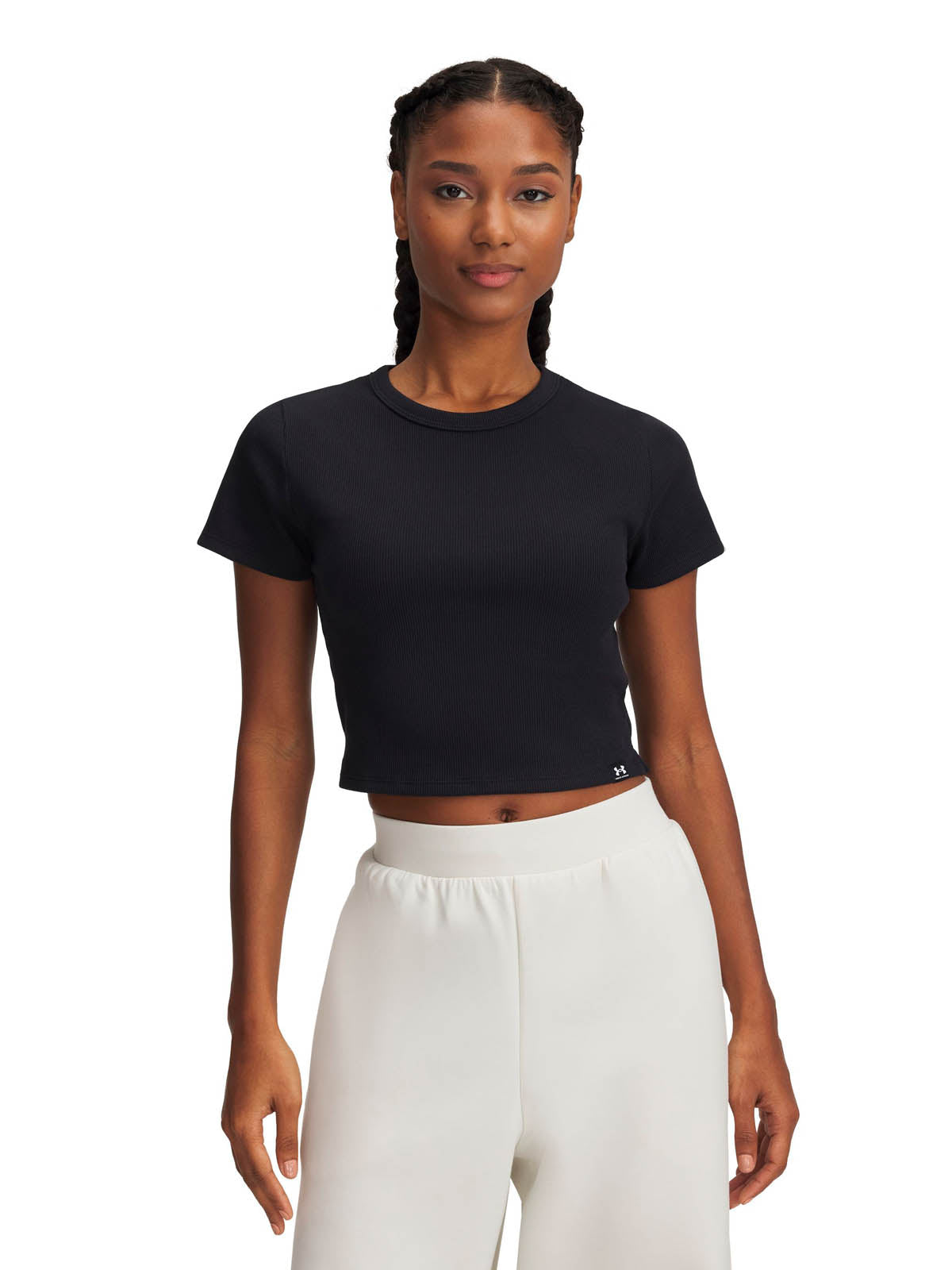 Polera manga corta Under Armour Rival baby rib negro para mujer