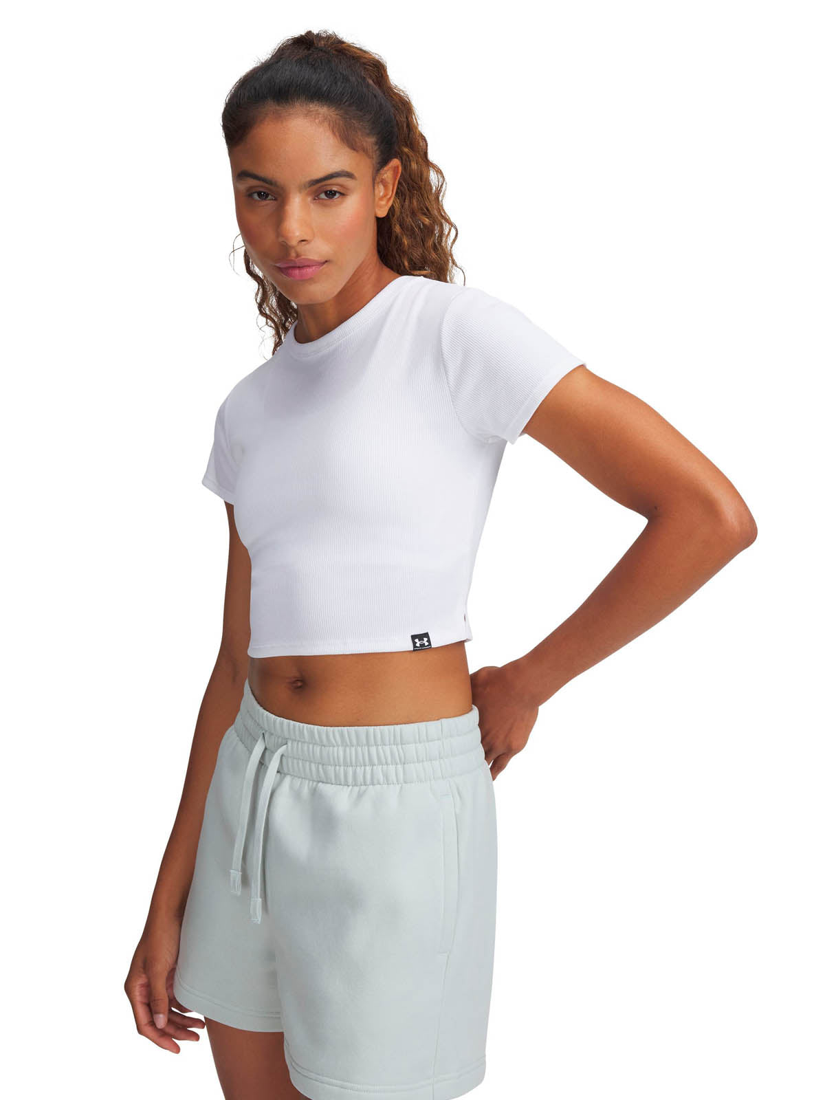 Polera manga corta Under Armour Rival baby rib blanco para mujer
