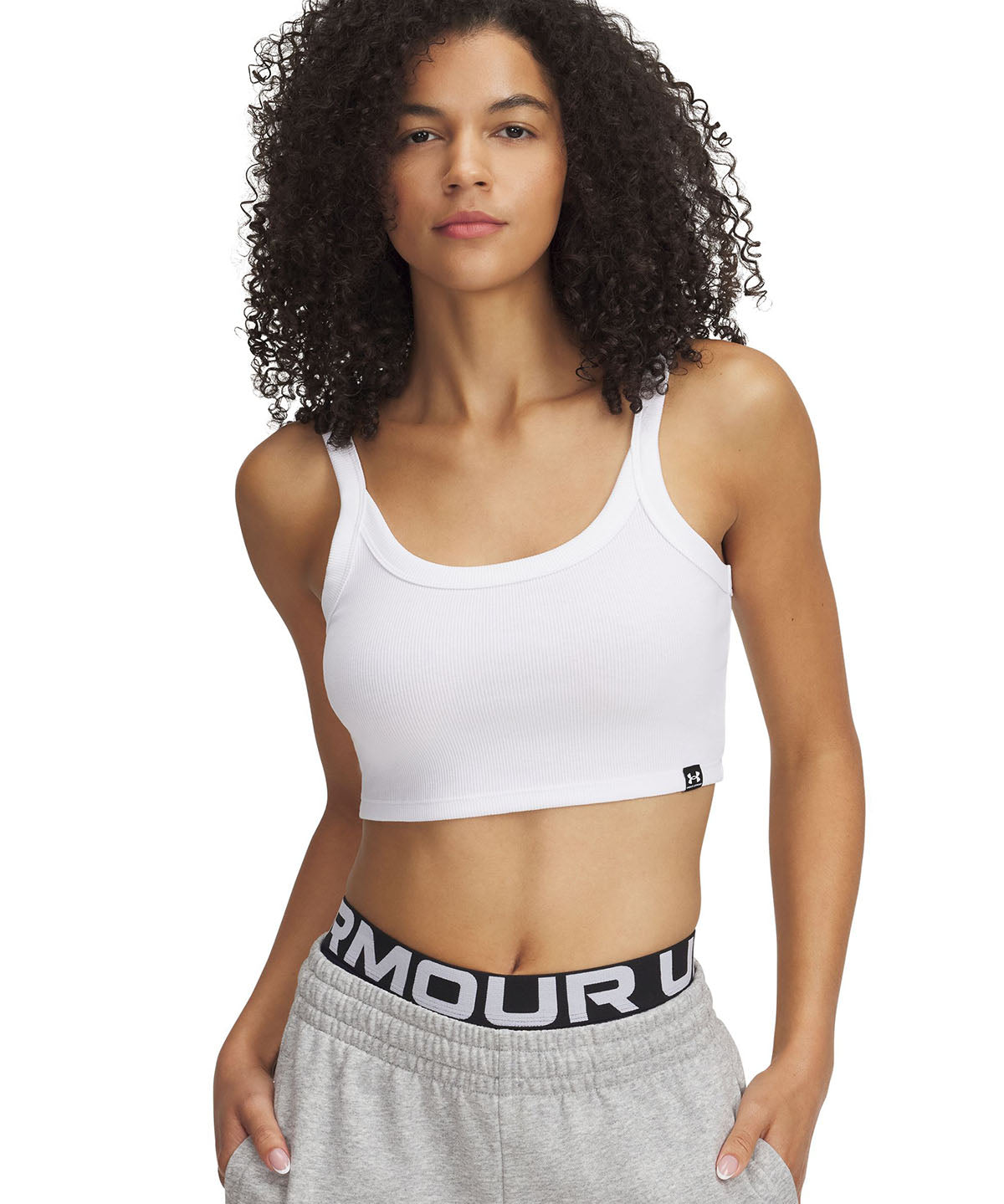 Polera sin mangas UA Rival Rib blanco para mujer