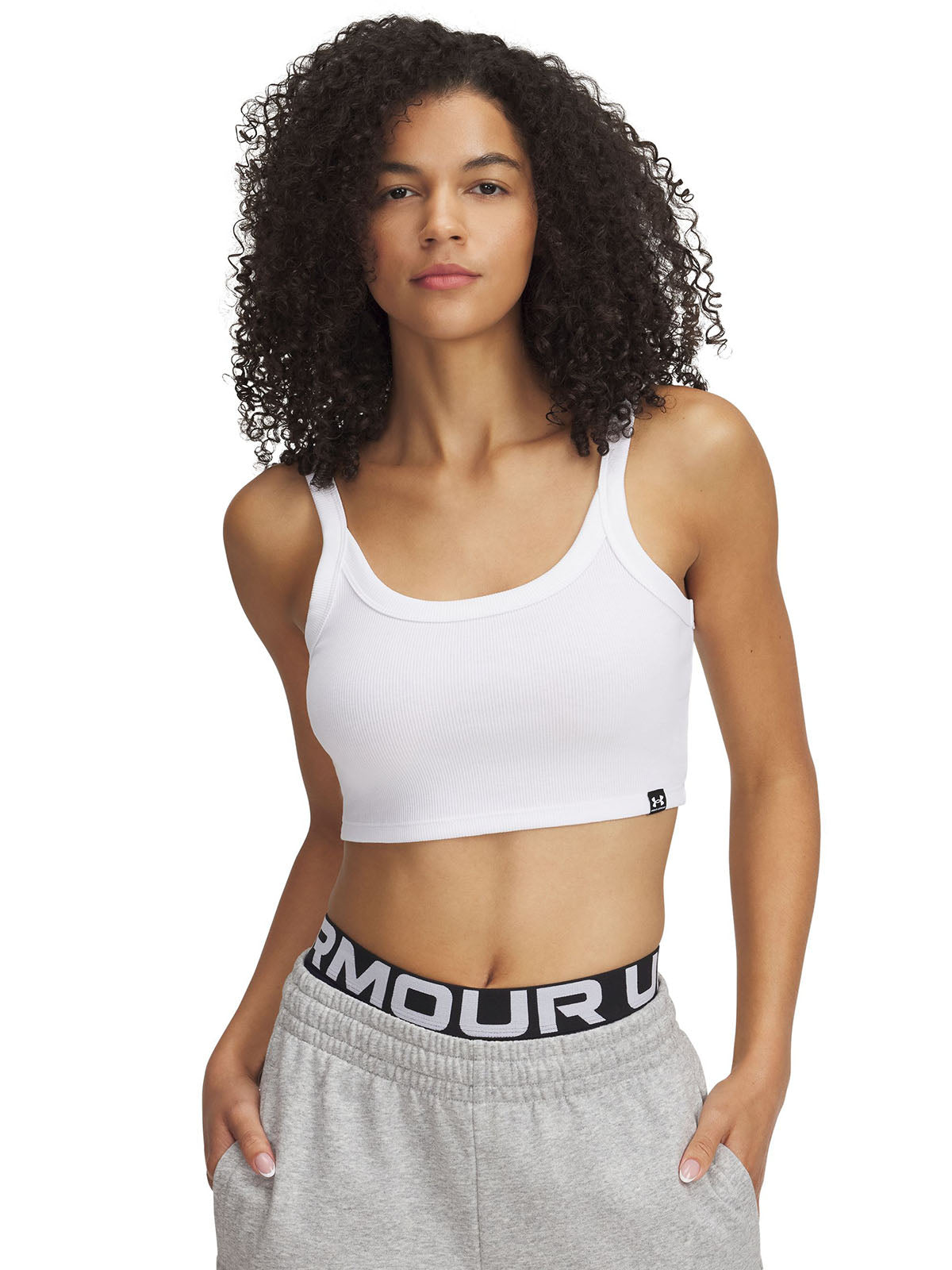 Polera sin mangas UA Rival Rib blanco para mujer