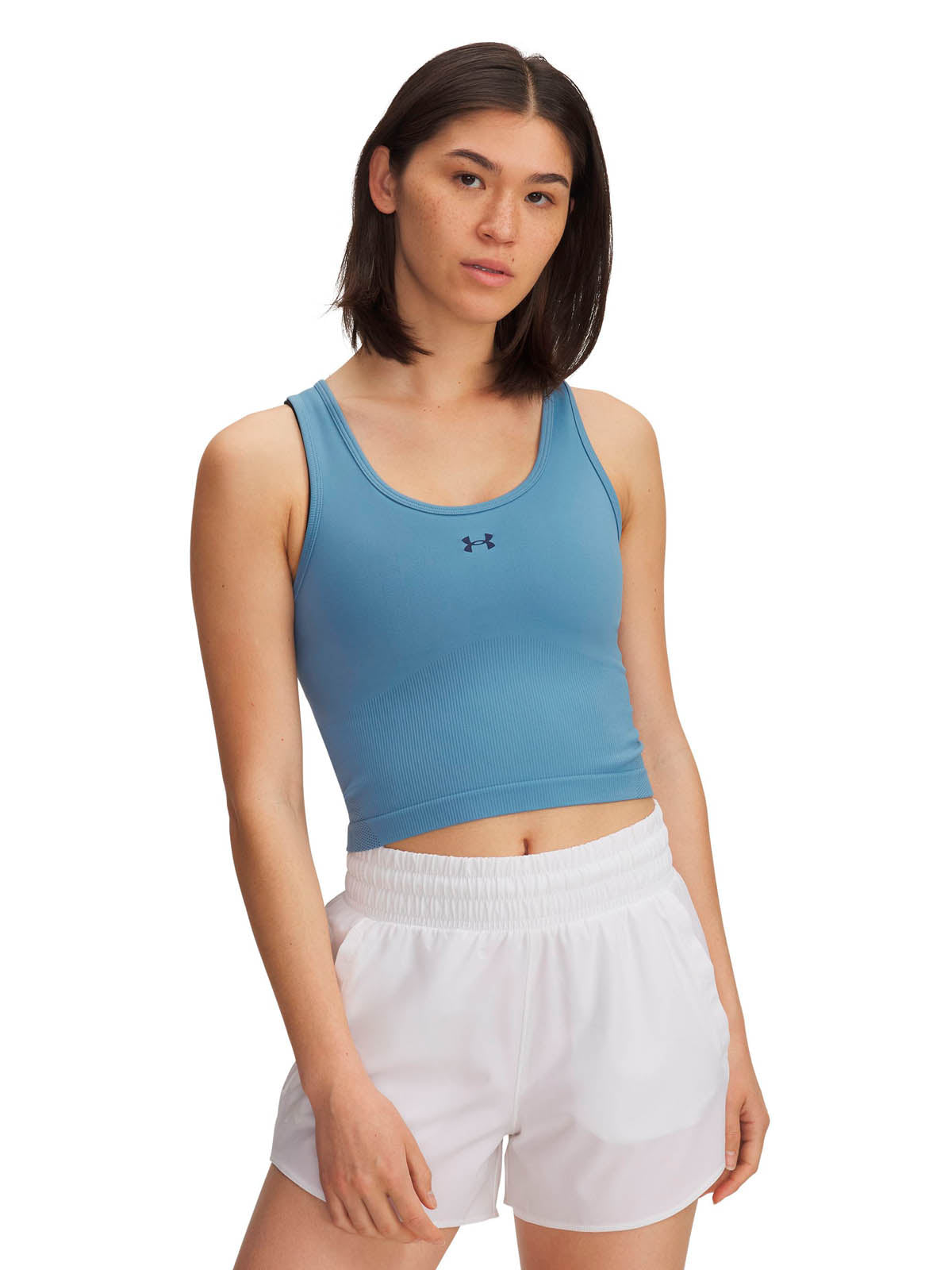 Polera sin manga de entrenamiento para mujer Vanish Seamless azul Under Armour