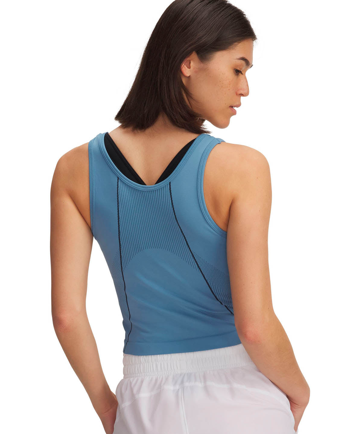 Polera sin manga de entrenamiento para mujer Vanish Seamless azul Under Armour