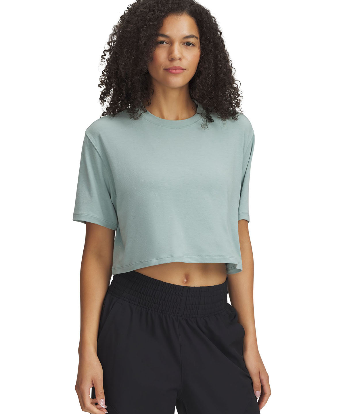 Polera manga corta UA Meridian Boxy verde para mujer