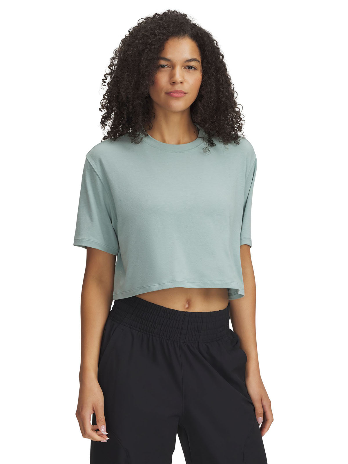 Polera manga corta UA Meridian Boxy verde para mujer