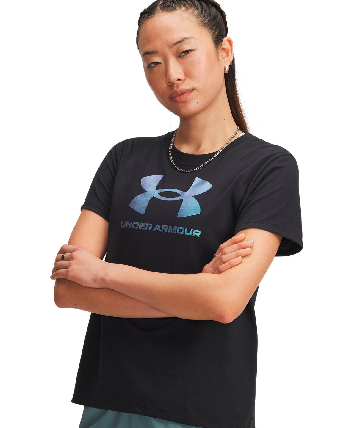 Polera manga corta Lifestyle para mujer Rival Shimmer negro Under Armour