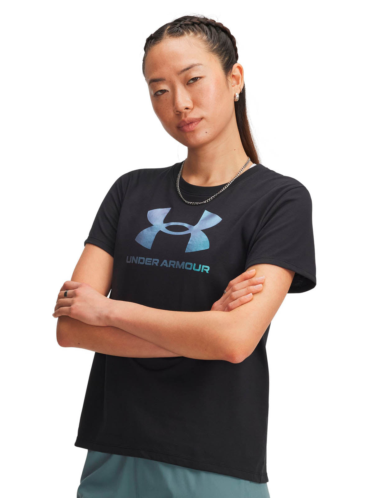 Polera manga corta Lifestyle para mujer Rival Shimmer negro Under Armour